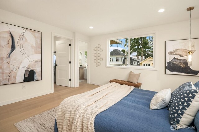 bedroom featuring recessed lighting, baseboards, and wood finished floors