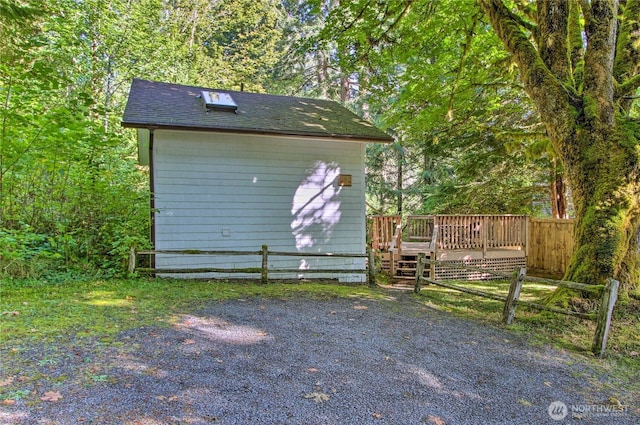 view of outbuilding with fence