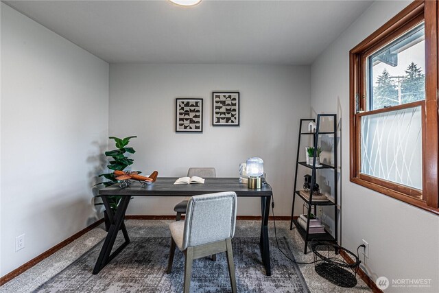 office featuring baseboards and carpet