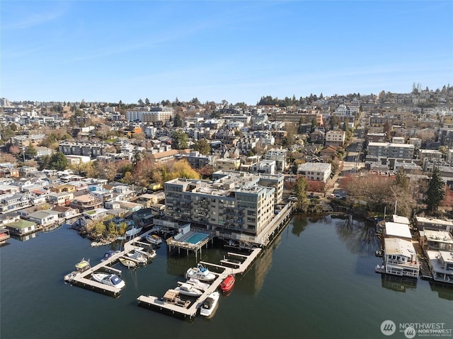 aerial view with a water view