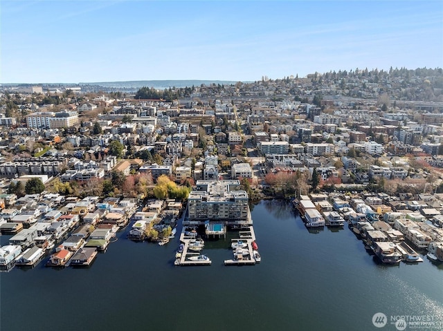 aerial view featuring a water view