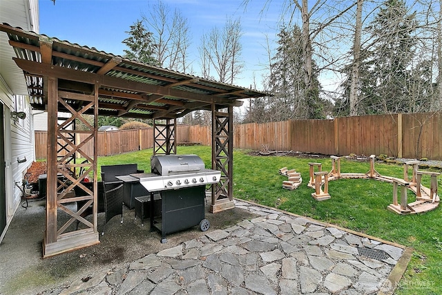 view of patio / terrace with area for grilling and a fenced backyard