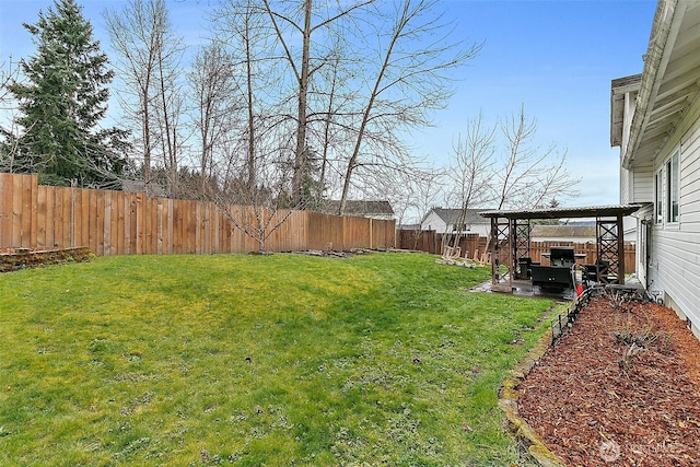 view of yard with a patio and a fenced backyard