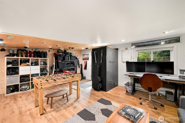 interior space featuring recessed lighting and light wood-style floors