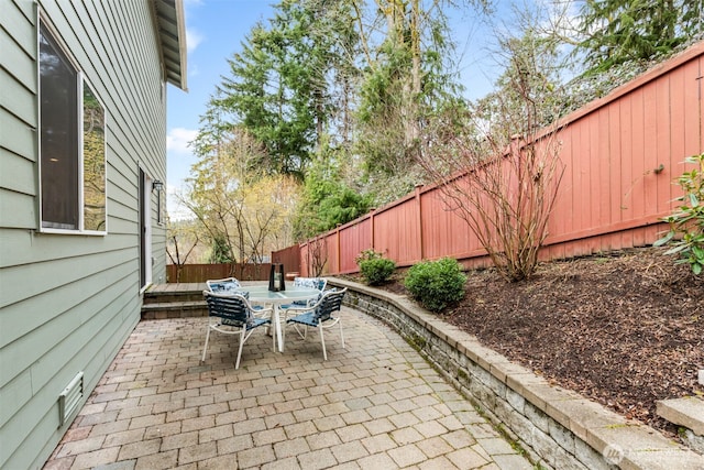 view of patio featuring outdoor dining area and a fenced backyard