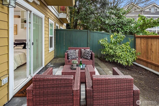 view of patio / terrace with a fenced backyard and outdoor lounge area