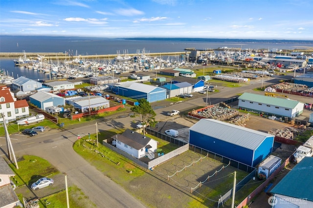 aerial view with a water view