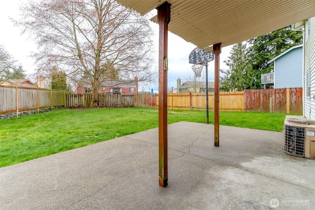 view of patio / terrace featuring a fenced backyard and central AC