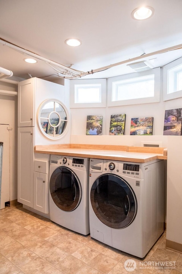 1120 Home Ave, Walla Walla, WA 99362 - clothes washing area with separate washer and dryer, cabinet space, and recessed lighting