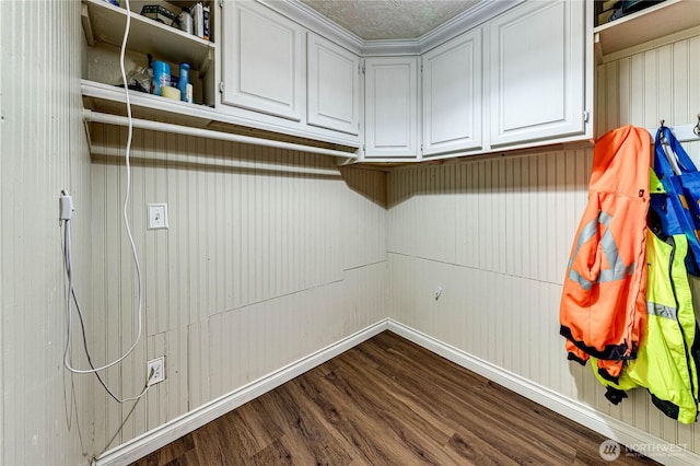 interior space with dark wood-style floors