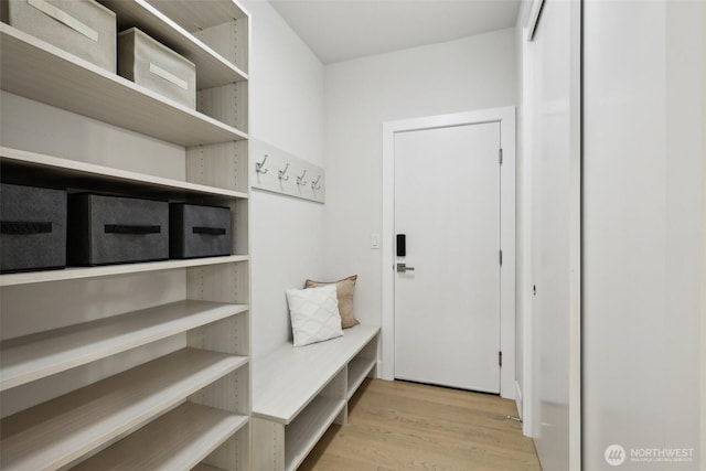 mudroom with light wood finished floors