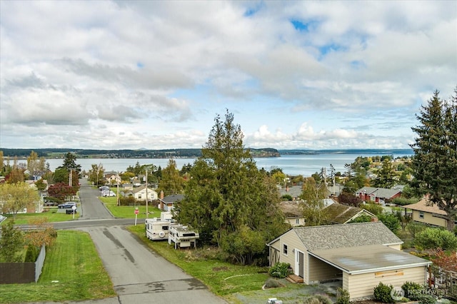 aerial view with a water view