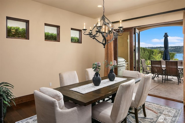 253 E Lake Sammamish Pkwy SE, Sammamish, WA 98074 - dining room featuring wood-type flooring, a notable chandelier, baseboards, and recessed lighting