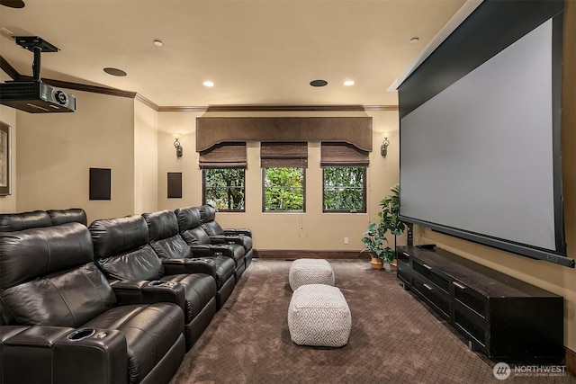 253 E Lake Sammamish Pkwy SE, Sammamish, WA 98074 - home theater featuring recessed lighting, baseboards, crown molding, and carpet floors