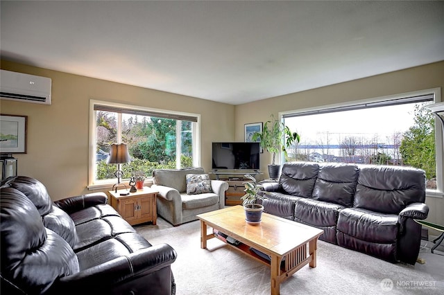 living room featuring an AC wall unit