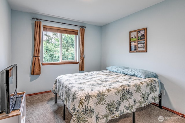 bedroom featuring carpet flooring and baseboards