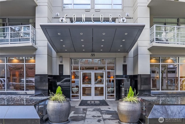 entrance to property featuring french doors