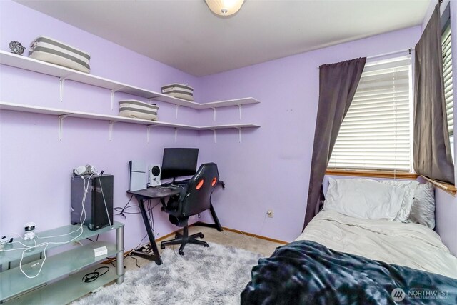 bedroom with baseboards and carpet floors