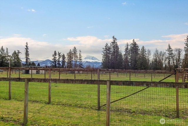 view of yard with a rural view and fence