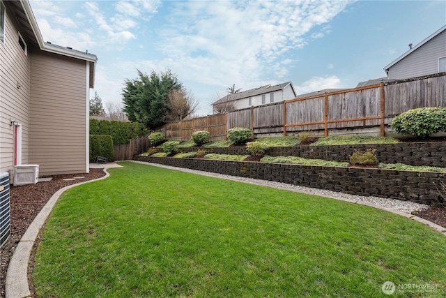 view of yard with a fenced backyard