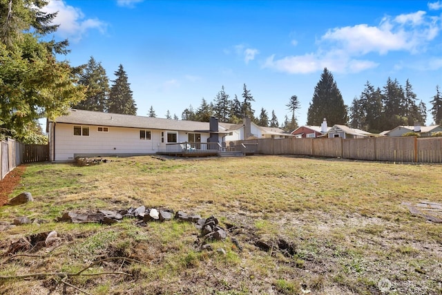 view of yard featuring a deck and a fenced backyard