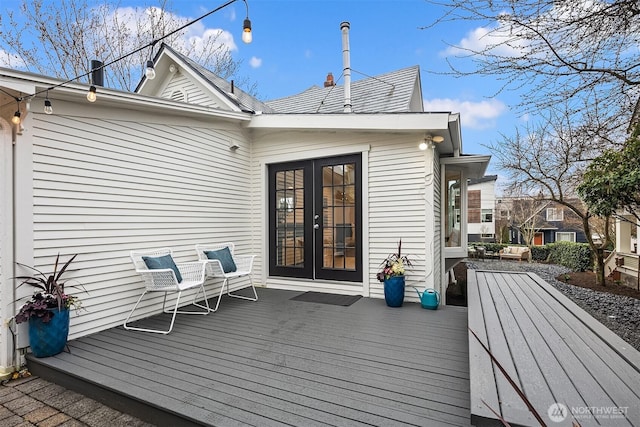 wooden terrace featuring french doors