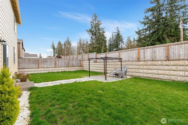 view of yard featuring a patio and a fenced backyard