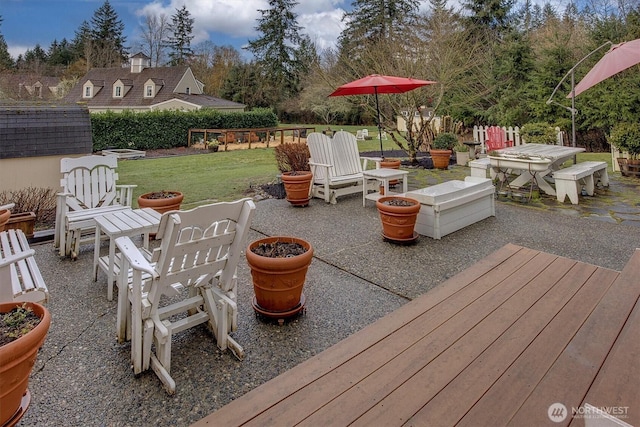 view of patio / terrace featuring fence and an outdoor fire pit