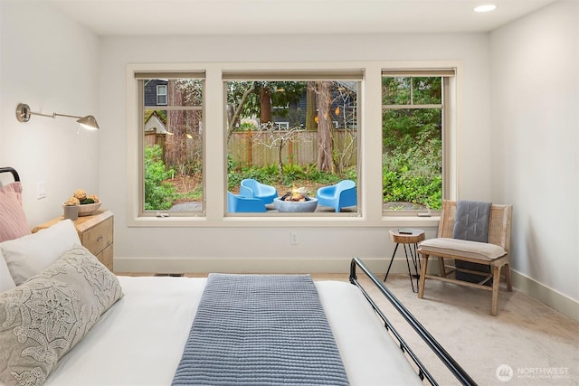 bedroom featuring recessed lighting and baseboards