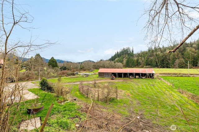 view of home's community with an outbuilding and a mountain view