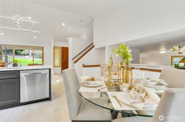 dining room featuring light tile patterned floors and recessed lighting