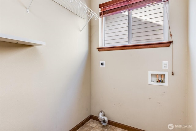 laundry room with laundry area, electric dryer hookup, baseboards, and washer hookup