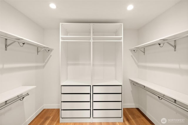 spacious closet with light wood-style flooring