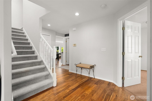 19013 112th Pl SE, Renton, WA 98055 - entryway featuring stairway, wood finished floors, recessed lighting, and baseboards