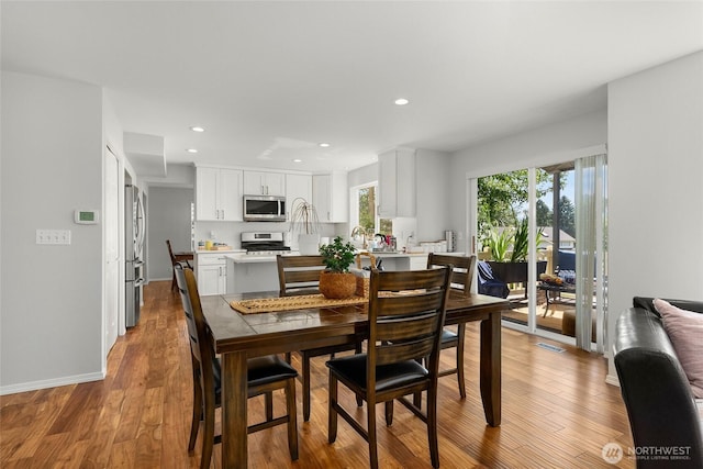 19013 112th Pl SE, Renton, WA 98055 - dining room with recessed lighting, wood finished floors, and baseboards