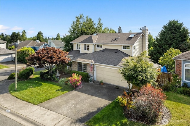 19013 112th Pl SE, Renton, WA 98055 - traditional home featuring driveway, an attached garage, roof with shingles, and a chimney