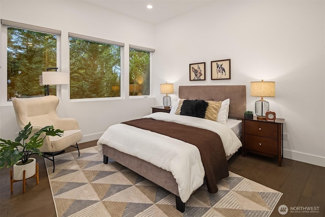 bedroom featuring recessed lighting, baseboards, and hardwood / wood-style flooring