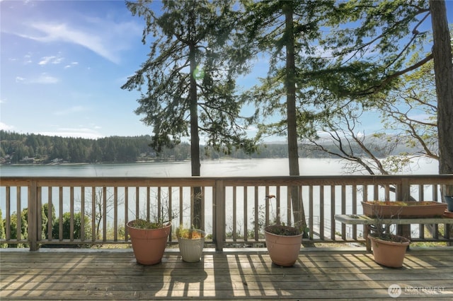 deck with a water view