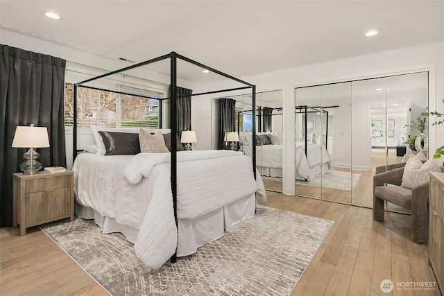 bedroom featuring recessed lighting and light wood finished floors