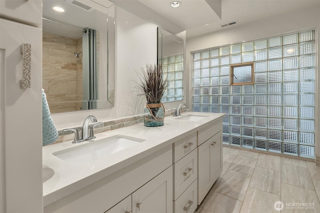 bathroom featuring a sink, visible vents, and double vanity