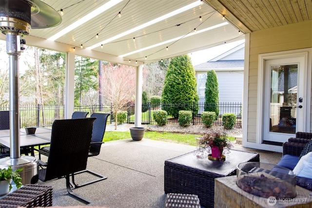 view of patio / terrace with a fenced backyard and outdoor lounge area