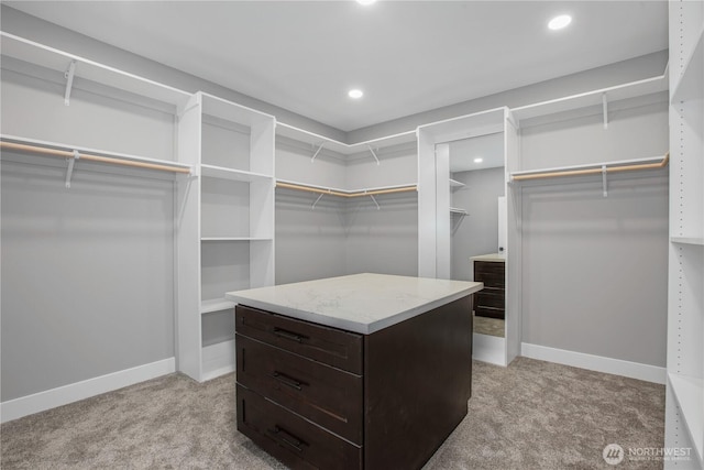 spacious closet with light carpet