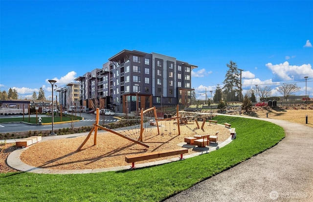 view of playground featuring a yard