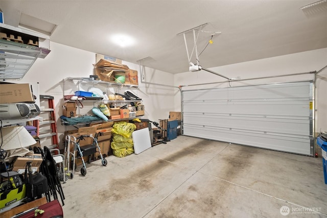 garage with a garage door opener