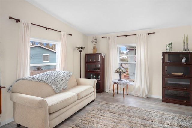 living room featuring baseboards and wood finished floors