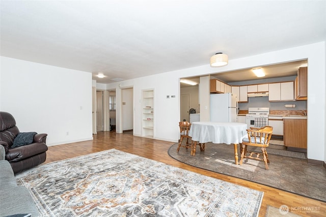 living area featuring baseboards and light wood-style floors