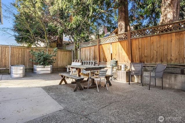 view of patio / terrace featuring outdoor dining area and a fenced backyard