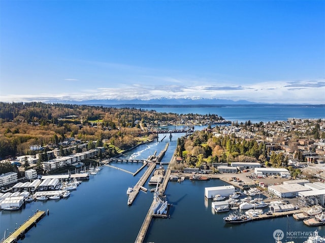 aerial view featuring a water view