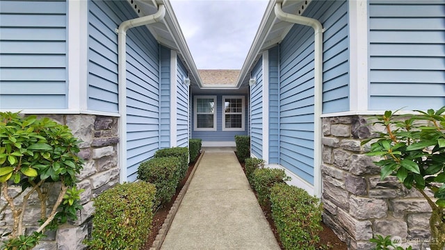 view of home's exterior with stone siding