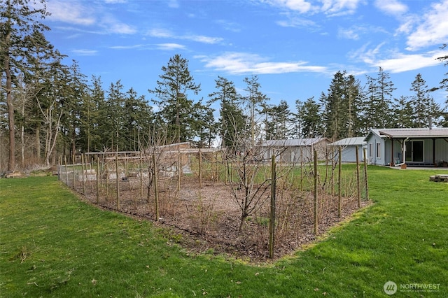 view of yard with a garage